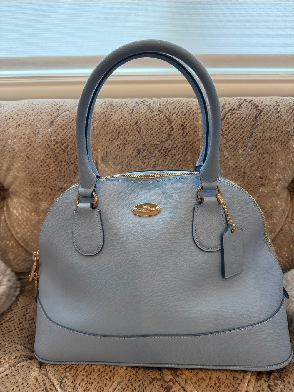 Coach Light Blue Pebbled Leather Dome Satchel